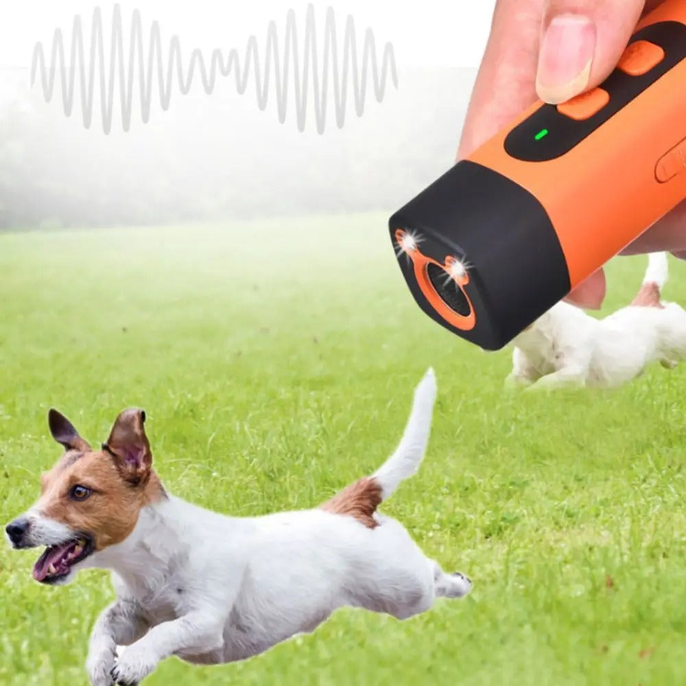 Rechargeable Ultrasonic Dog Repeller & Trainer with LED Flashlight – Anti-Bark Remote Control