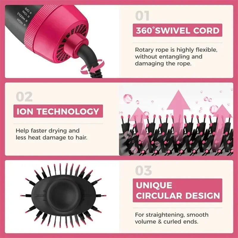 4-in-1 Hot Air Brush Styling Comb – One-Step Hair Dryer, Straightening & Curling Brush | Professional Heated Styler