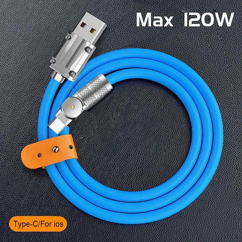 1M Rotating Type-C USB Cable – 6A 120W Fast Charger for iPhone 14 Plus, Xiaomi 13, Samsung Phones