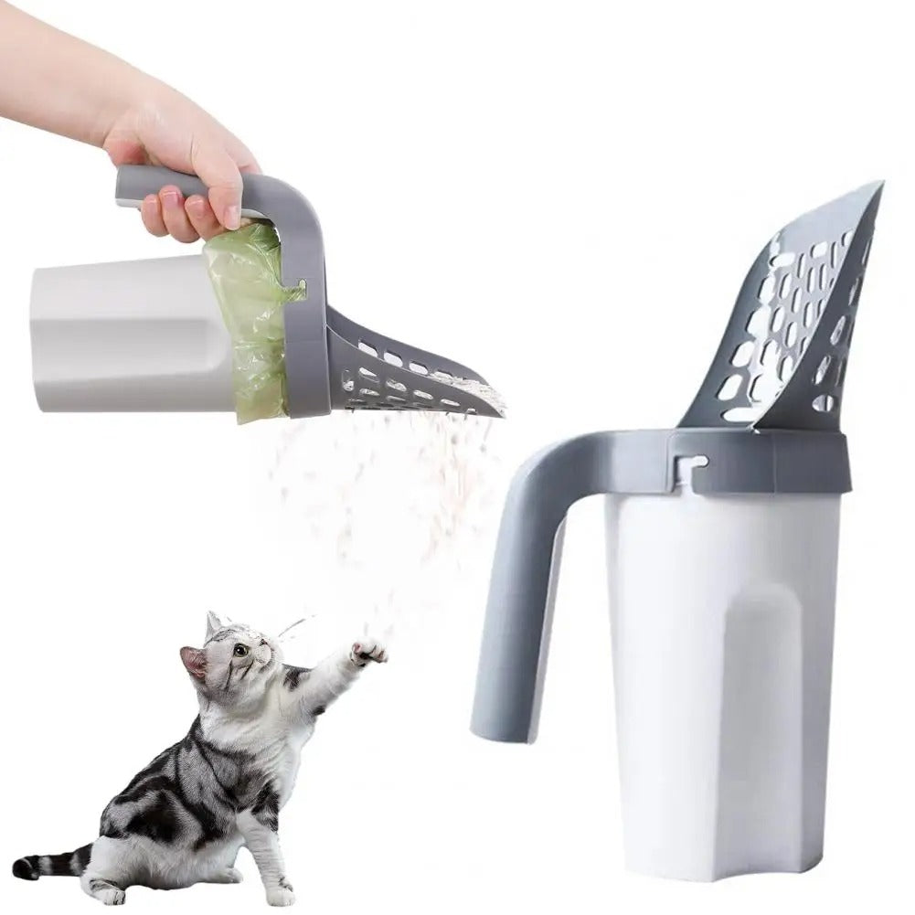 Cat litter scoop + storage bag/box + portable + holder with trash
