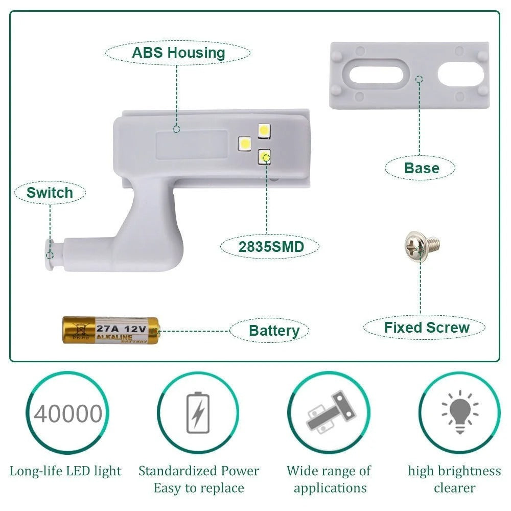 ✅ 3LED Hinge Light 2 Pcs| Under Cabinet & Closet Lamp with Free Battery – Wardrobe & Cupboard Night Lighting