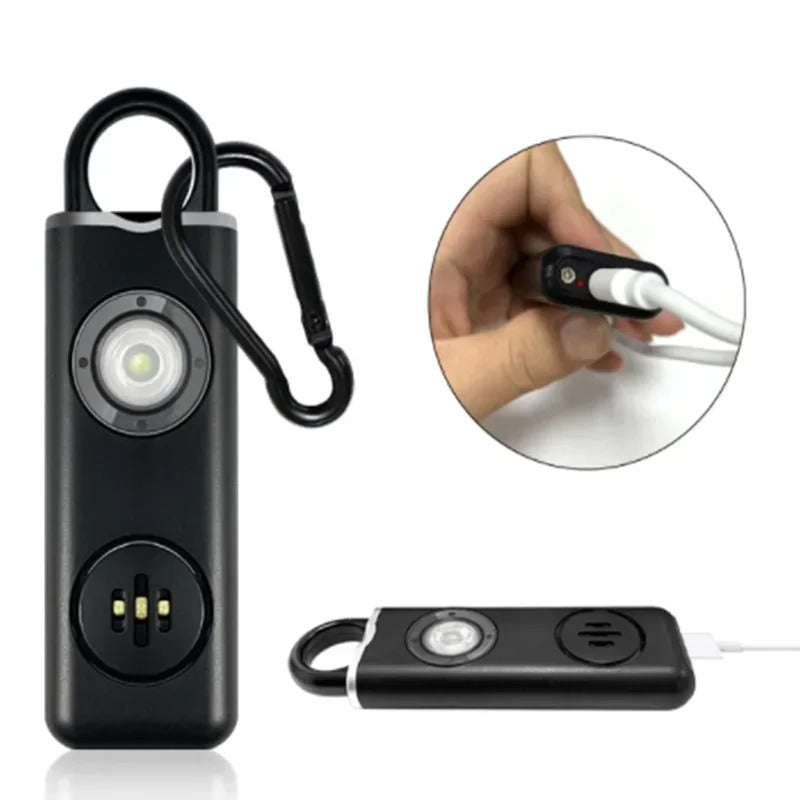 Self Defense Keychain Alarm with LED Flashlight – USB Rechargeable Safety Tool for Women