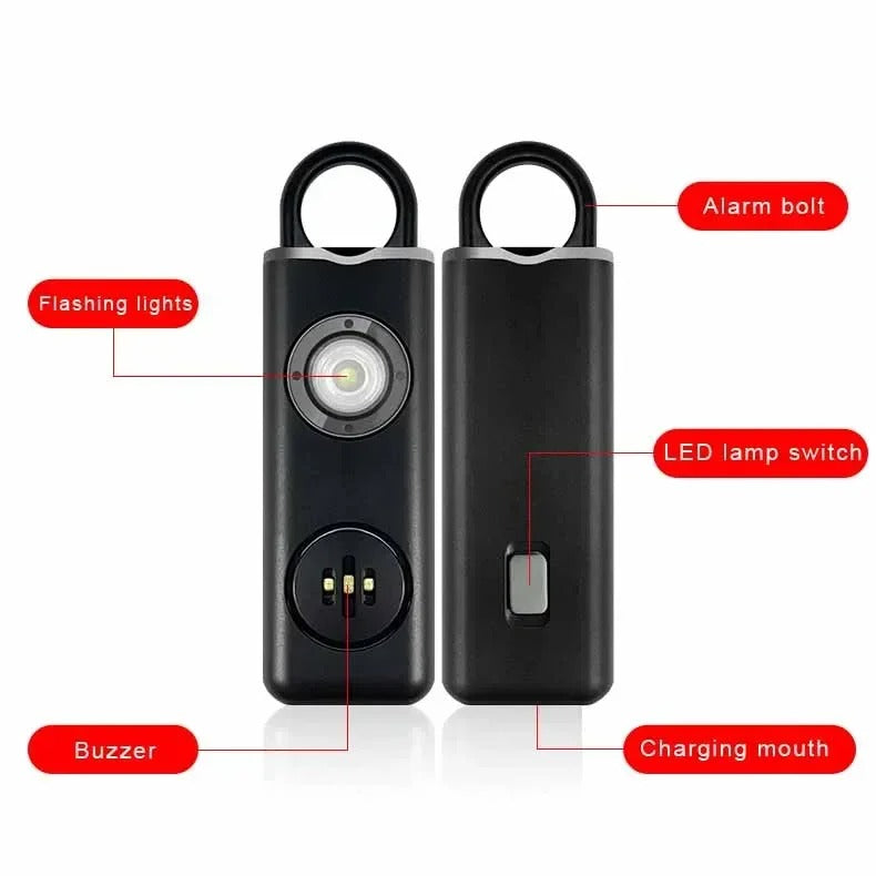 Self Defense Keychain Alarm with LED Flashlight – USB Rechargeable Safety Tool for Women
