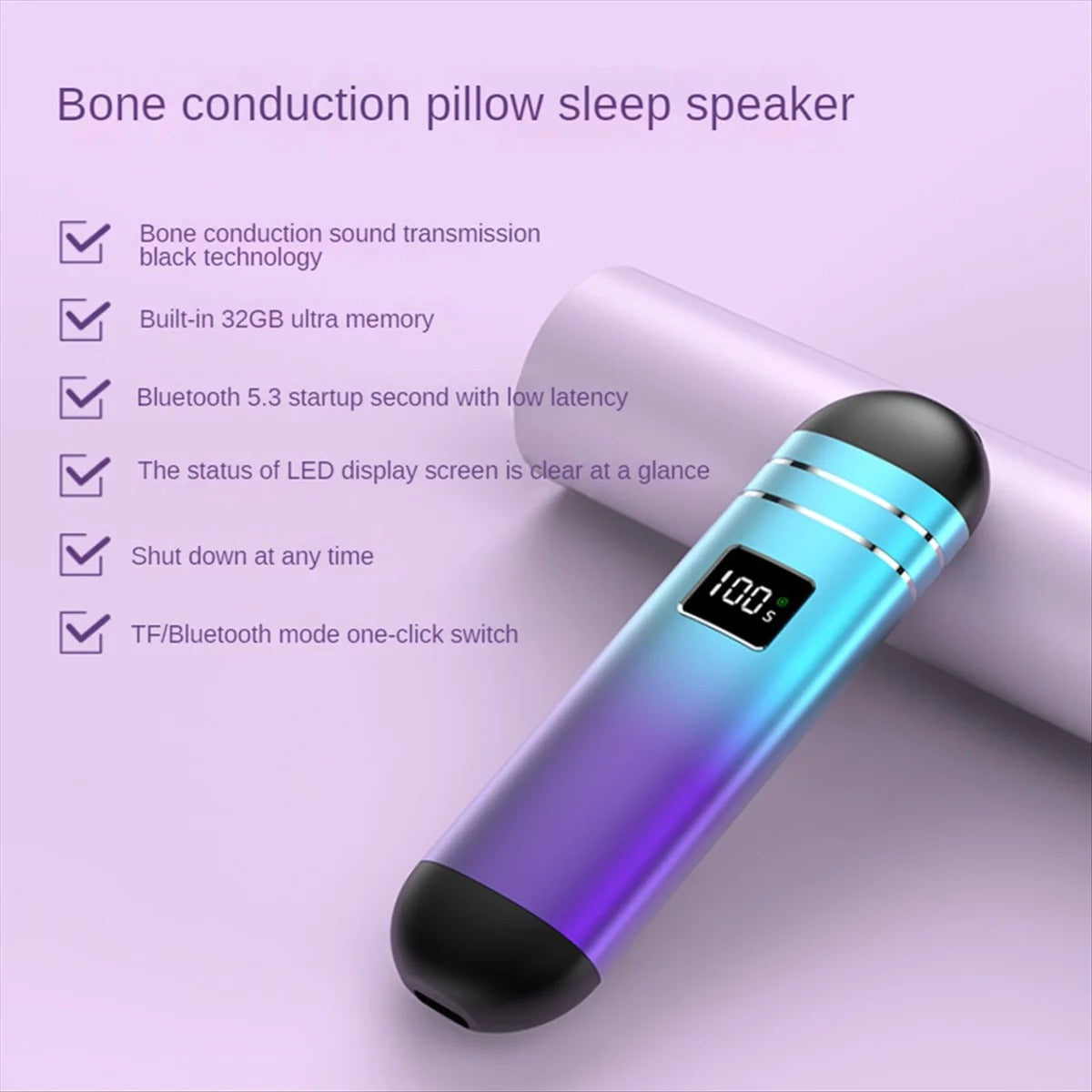 Wireless Pillow Speaker – Bone Conduction, Bluetooth & Built-in 32GB TF Card | Fall Asleep with Music