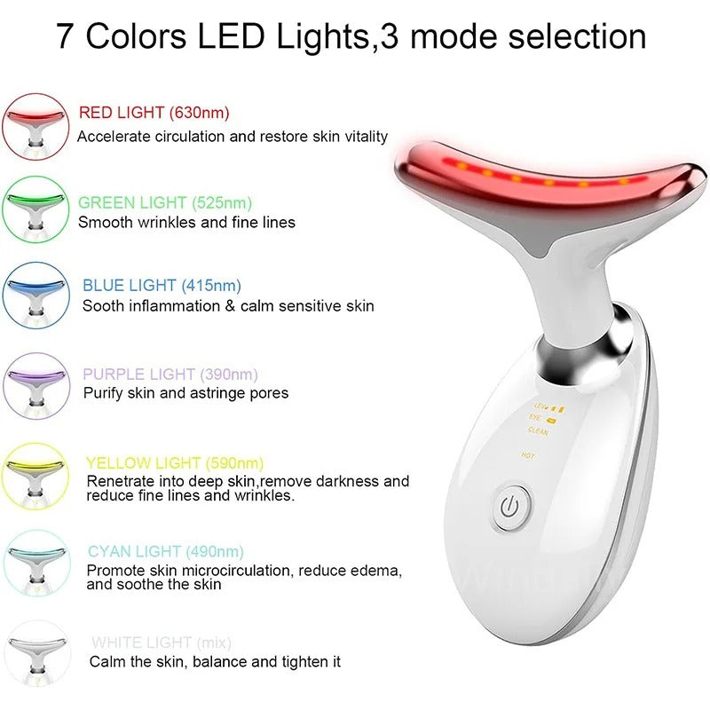 Anti-Wrinkle Facial & Neck Lift Device – 7 Color LED Therapy | Skin Firming & Double Chin Reducer