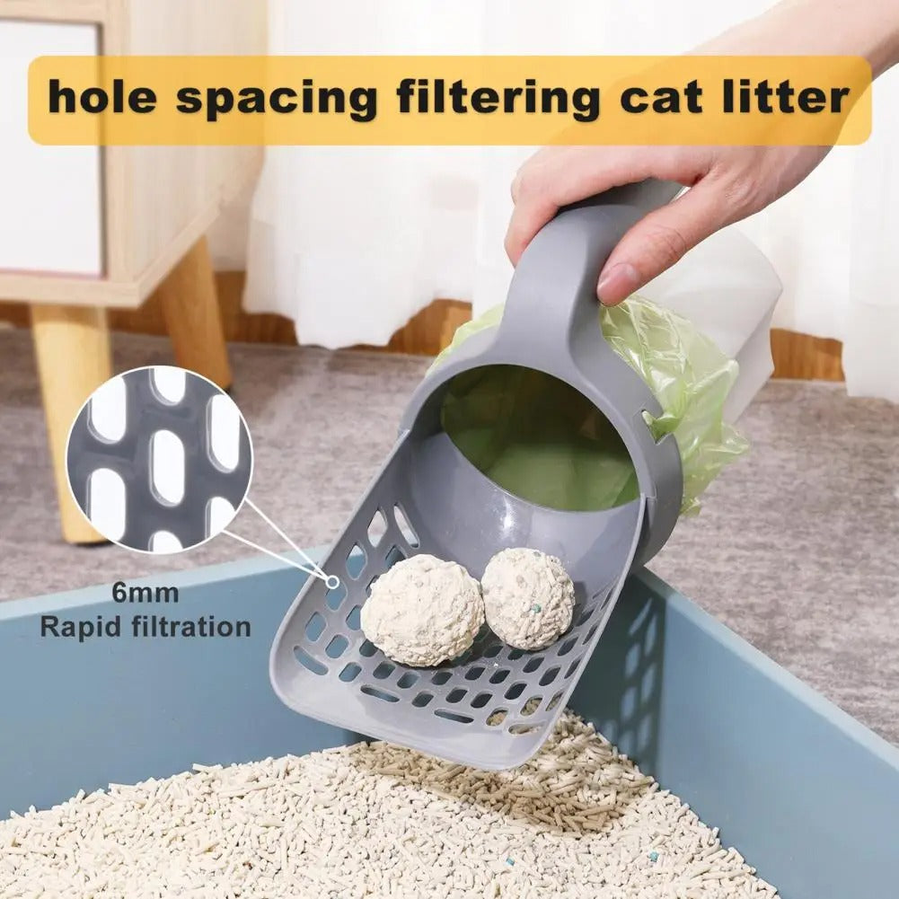 Cat litter scoop + storage bag/box + portable + holder with trash