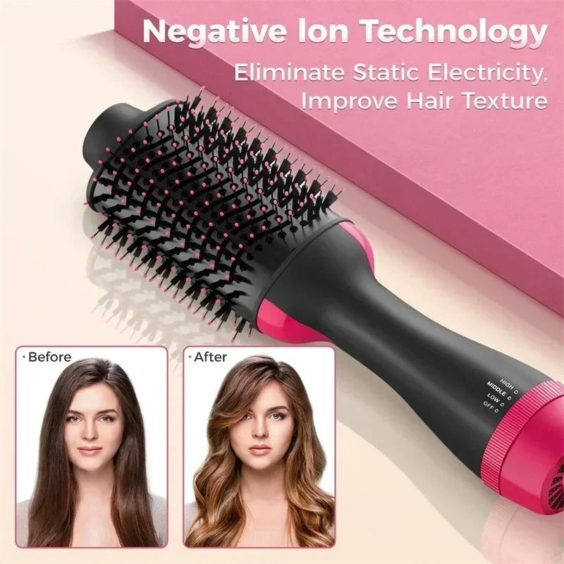 4-in-1 Hot Air Brush Styling Comb – One-Step Hair Dryer, Straightening & Curling Brush | Professional Heated Styler