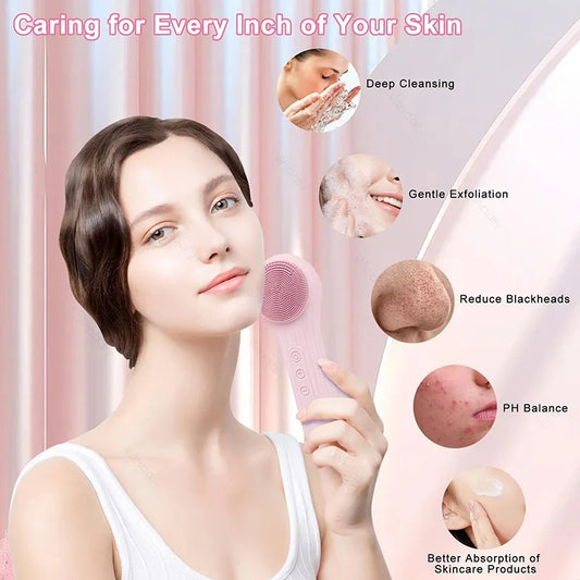 Sonic Waterproof Facial Cleansing Brush – IPX7 Silicone Face Scrubber & Vibration Massager