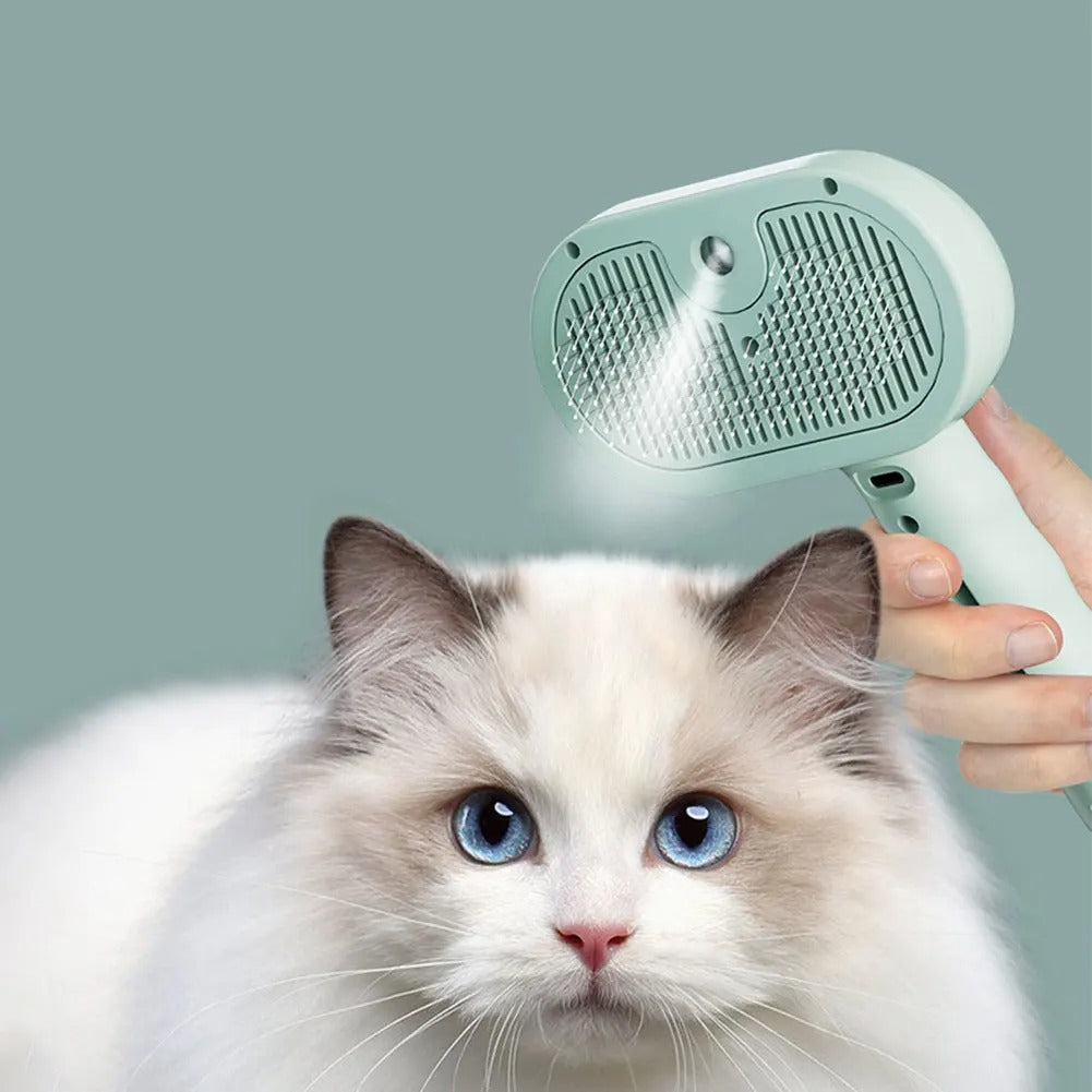 Pet Steam Brush with Spray & Hair Removal Comb – 3-in-1 Grooming Tool for Cats and Dogs