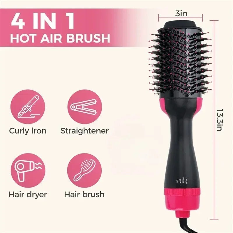4-in-1 Hot Air Brush Styling Comb – One-Step Hair Dryer, Straightening & Curling Brush | Professional Heated Styler