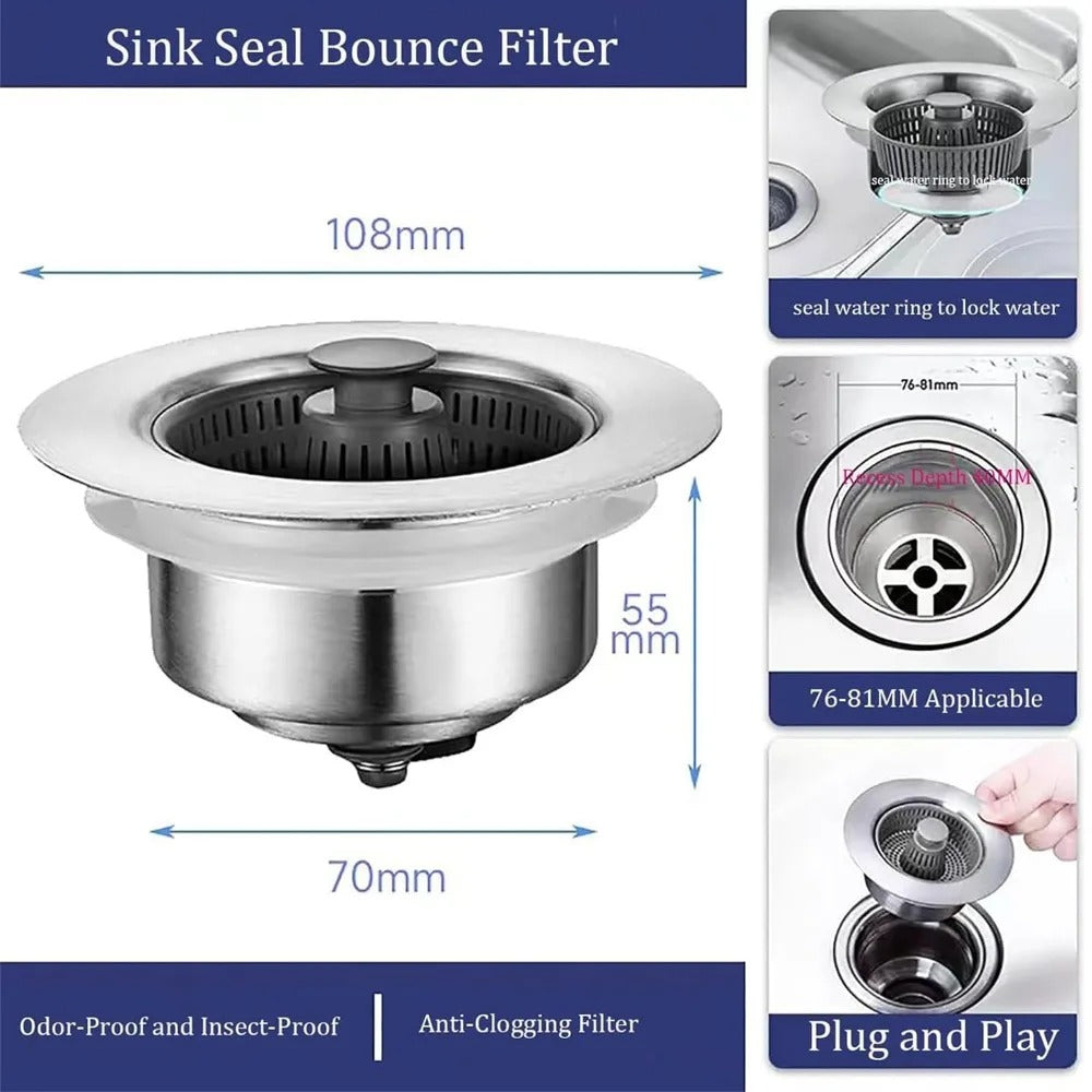 3-in-1 Sink Filter & Strainer Plug