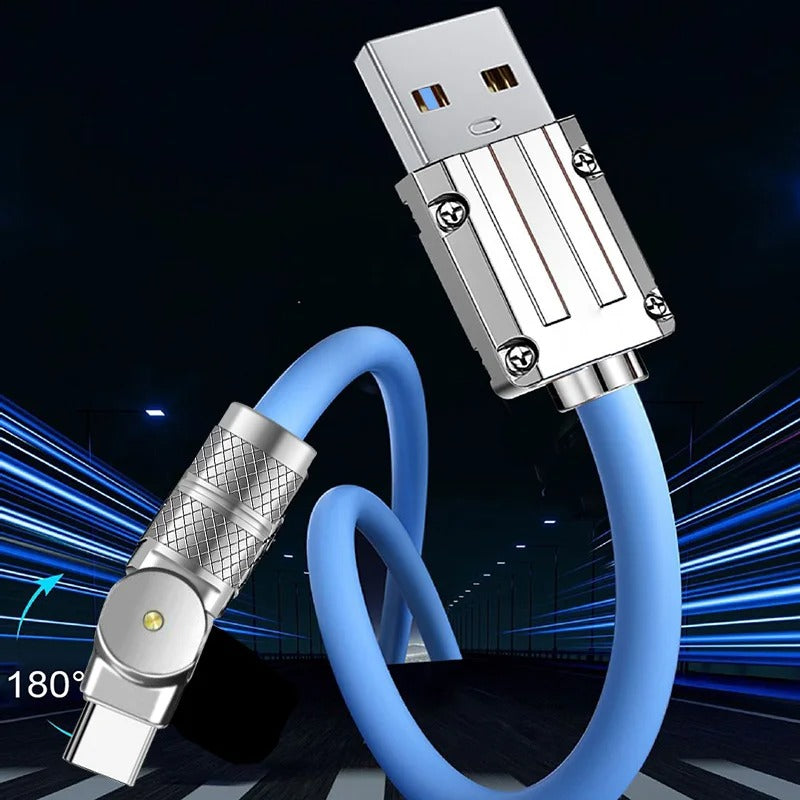 1M Rotating Type-C USB Cable – 6A 120W Fast Charger for iPhone 14 Plus, Xiaomi 13, Samsung Phones